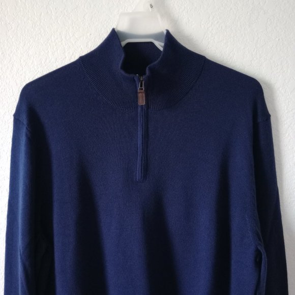 Jos. A. Bank Traveler Men's 100% Merino Wool 1/4 Zip Navy Blue Sweater size L - Picture 8 of 10